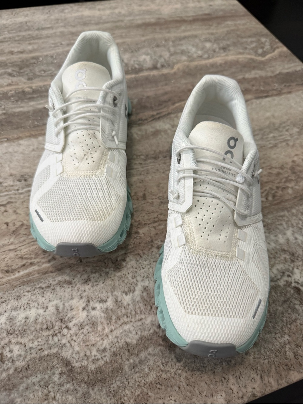 On Women's Cloud Sneakers in White with Mint Sole - Picture 2 of 3